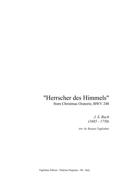 HERRSCHER DES HIMMEL - from Christmas Oratorio, BWV 248 - For SATB Choir and Piano/Organ image number null