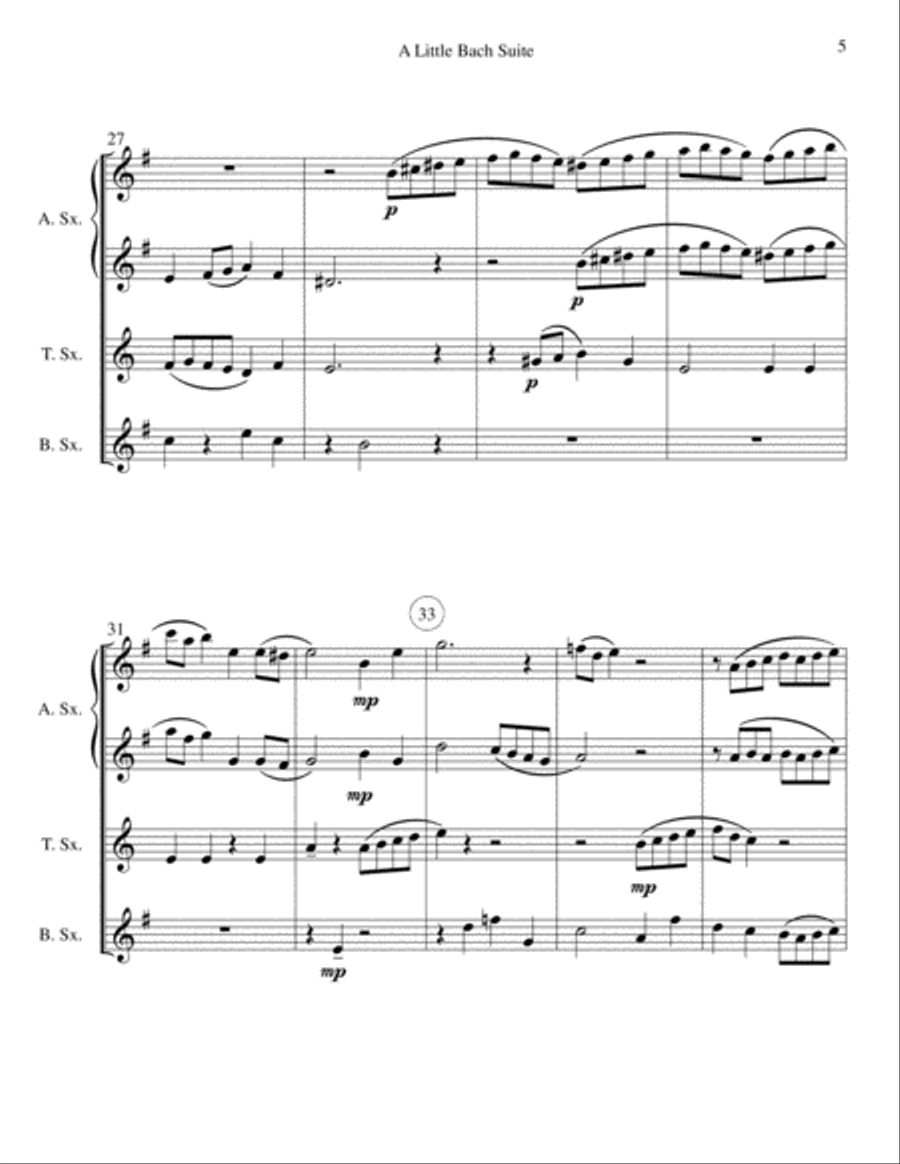 A Little Bach Suite - Saxophone Quartet Saxophone Quartet scores gallery preview page 5