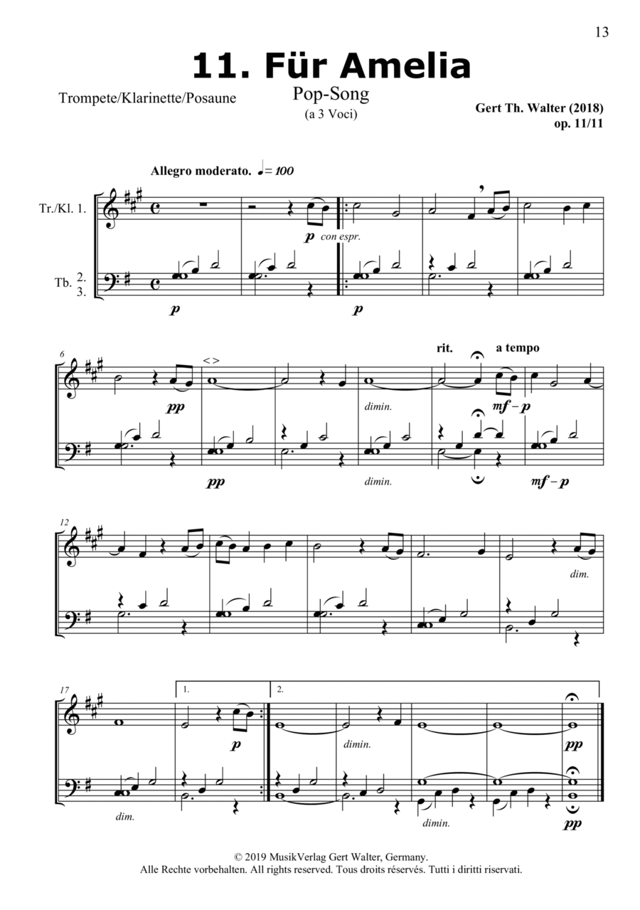 For Amelia (from Brass Pop Romanticists) School and Community scores gallery preview page 1