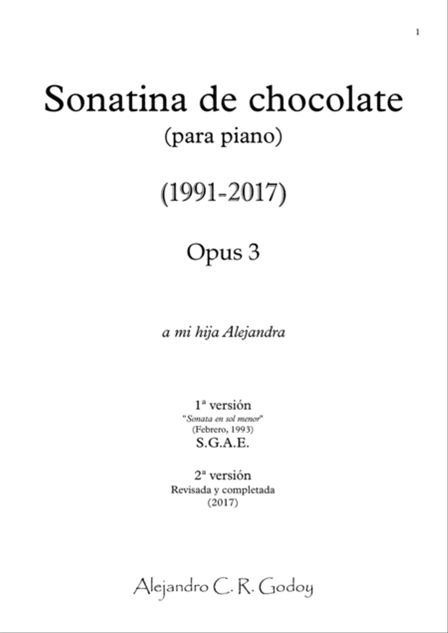 Sonatina de chocolate, Op.3 (para piano) (2017) - I. Allegro Moderato Piano Solo scores gallery preview page 1