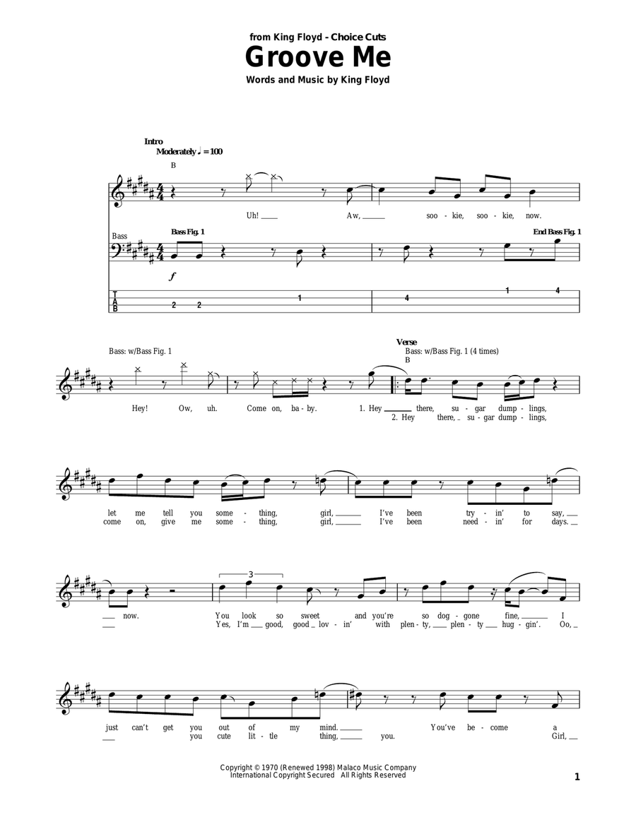 Groove Me Bass Guitar Tablature scores gallery preview page 1