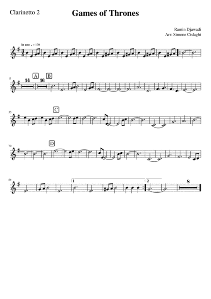Game Of Thrones Clarinet scores gallery preview page 6
