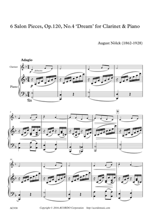 6 Salon Pieces, Op.120, No.4 ‘Dream’ for Clarinet & Piano