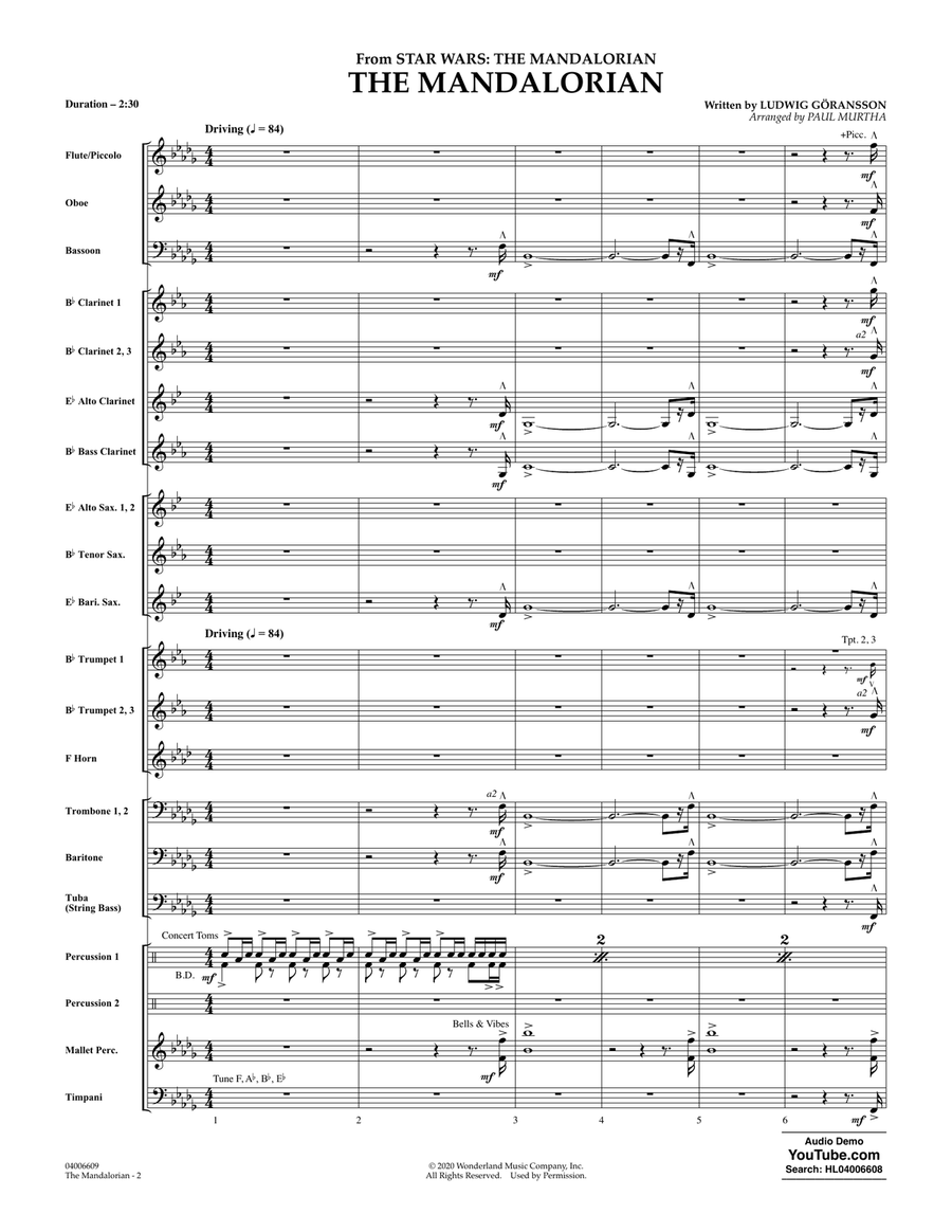 The Mandalorian (from Star Wars: The Mandalorian) (arr. Paul Murtha) - Conductor Score (Full Score) Concert Band scores gallery preview page 2
