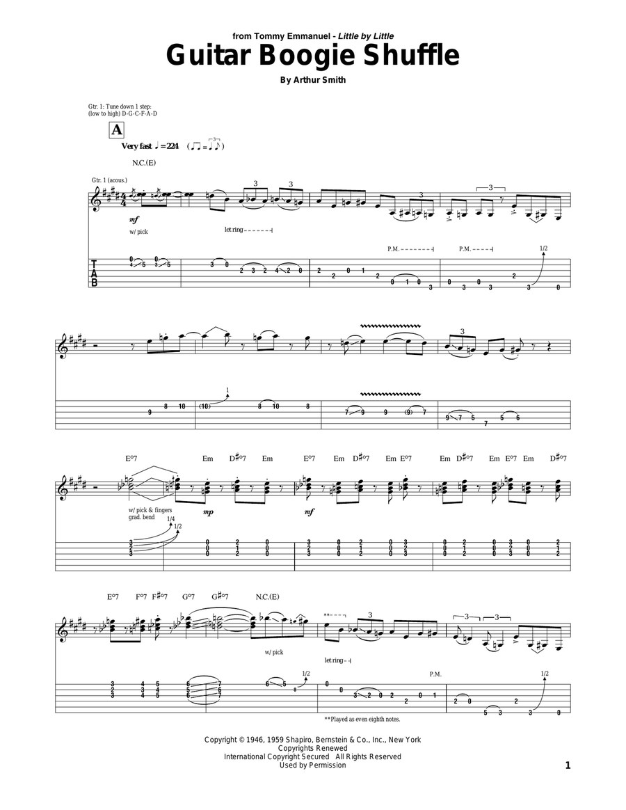 Guitar Boogie Shuffle Acoustic Guitar scores gallery preview page 1