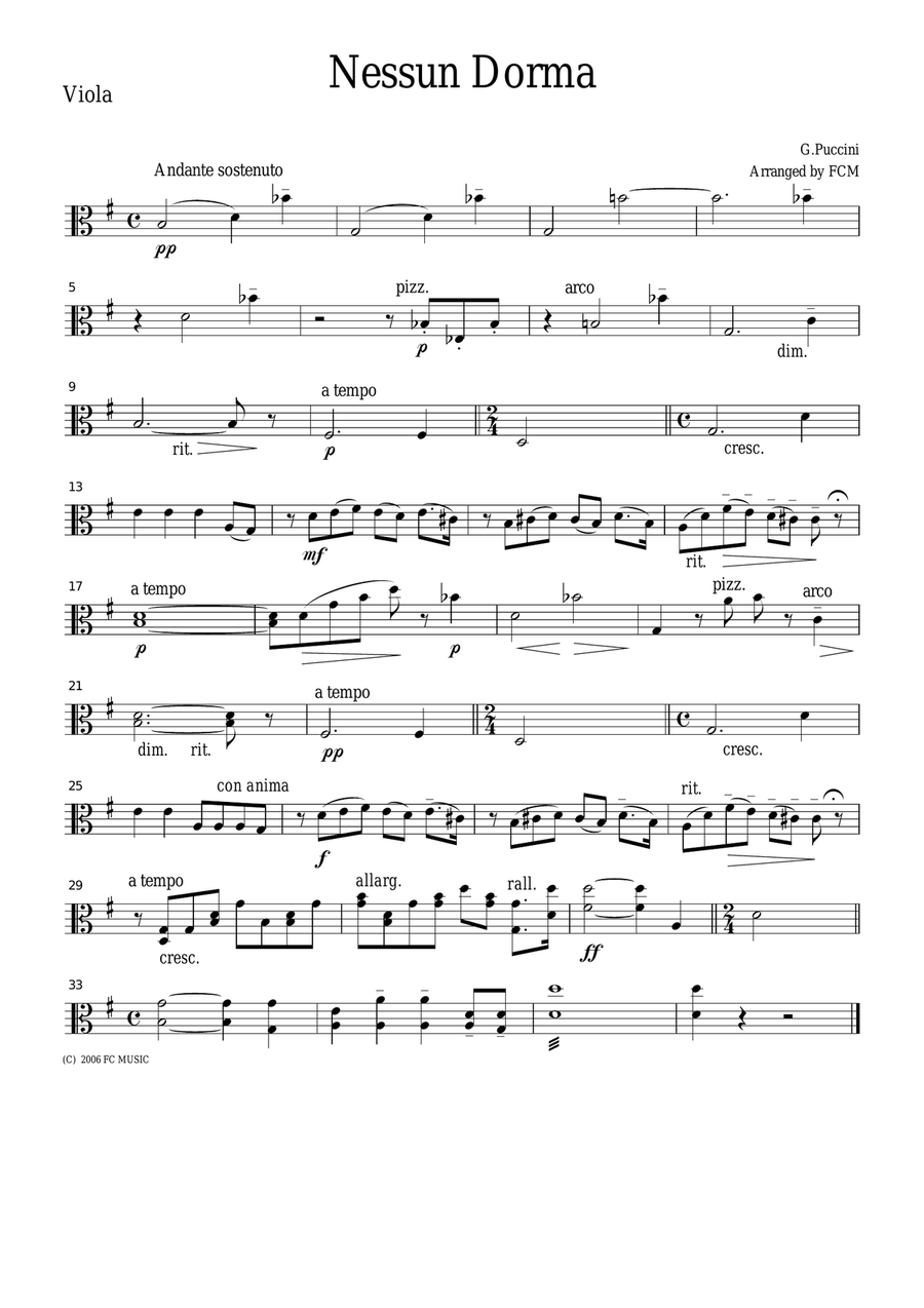Puccini Nessun Dorma, for string quartet, CP201 String Quartet scores gallery preview page 3