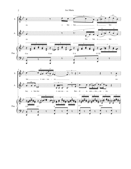 Ave Maria (Portuguese Lyrics - for 2-part choir (SA) - High Key - Piano Accompaniment) image number null