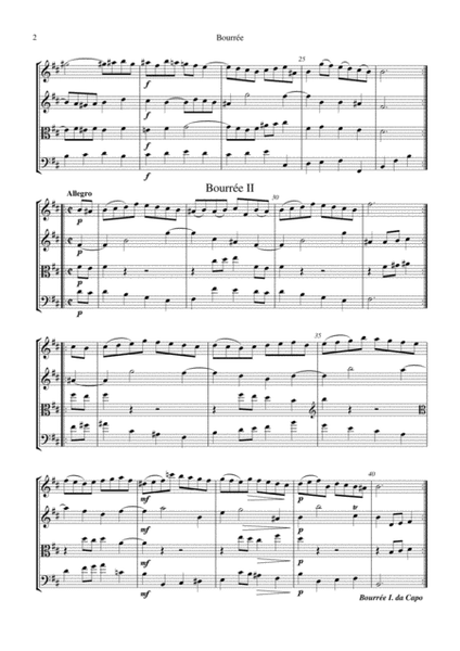 Bourree Suite 2 BWV 1067 for string quartet image number null