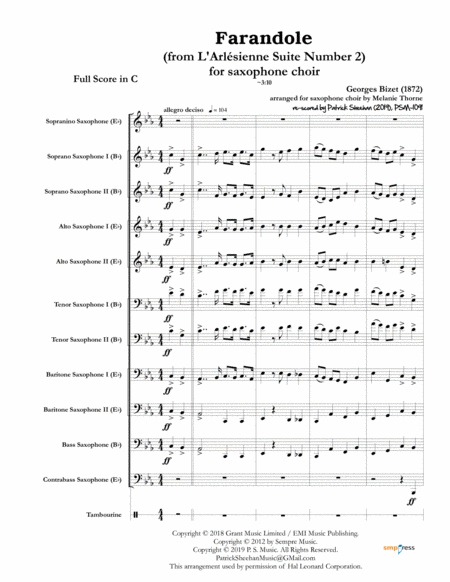Farandole (from L’Arlesienne Suite Number 2) (for saxophone choir) (full score & set of parts) image number null