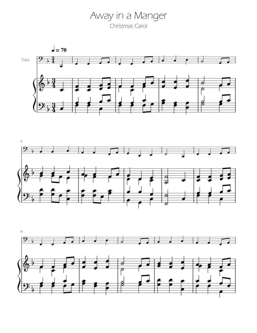 Away in a Manger - Tuba Solo w/ Piano Tuba scores gallery preview page 1
