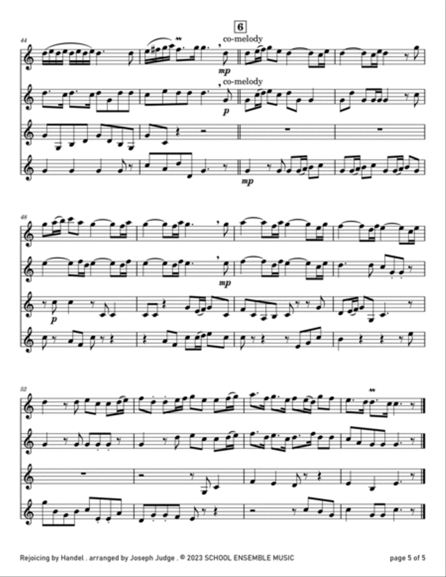 Rejoicing by Handel for Clarinet Quartet in Schools Clarinet Quartet scores gallery preview page 5
