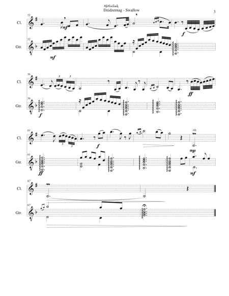 Swallow ԾԻԾԵՌՆԱԿ (Dzidzernag) arranged for clarinet and guitar image number null
