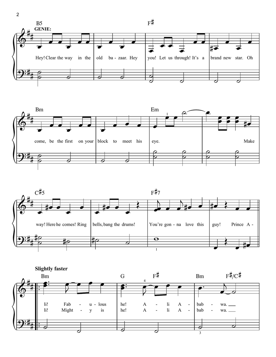 Prince Ali (from Disney's Aladdin) Easy Piano scores gallery preview page 2