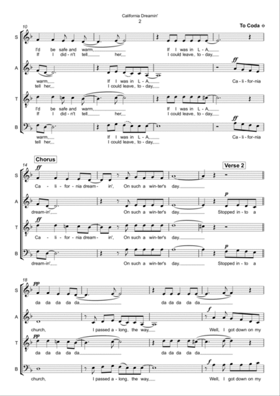 California Dreamin' 4-Part scores gallery preview page 2