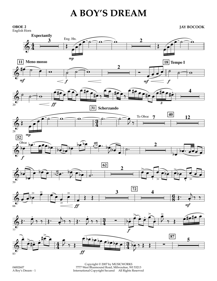 A Boy's Dream - Oboe 2 (English Horn) Concert Band scores gallery preview page 1