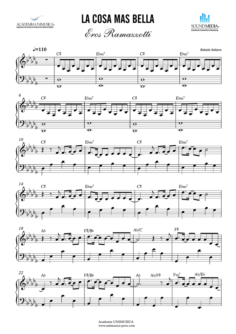 Piu Bella Cosa Easy Piano scores gallery preview page 1