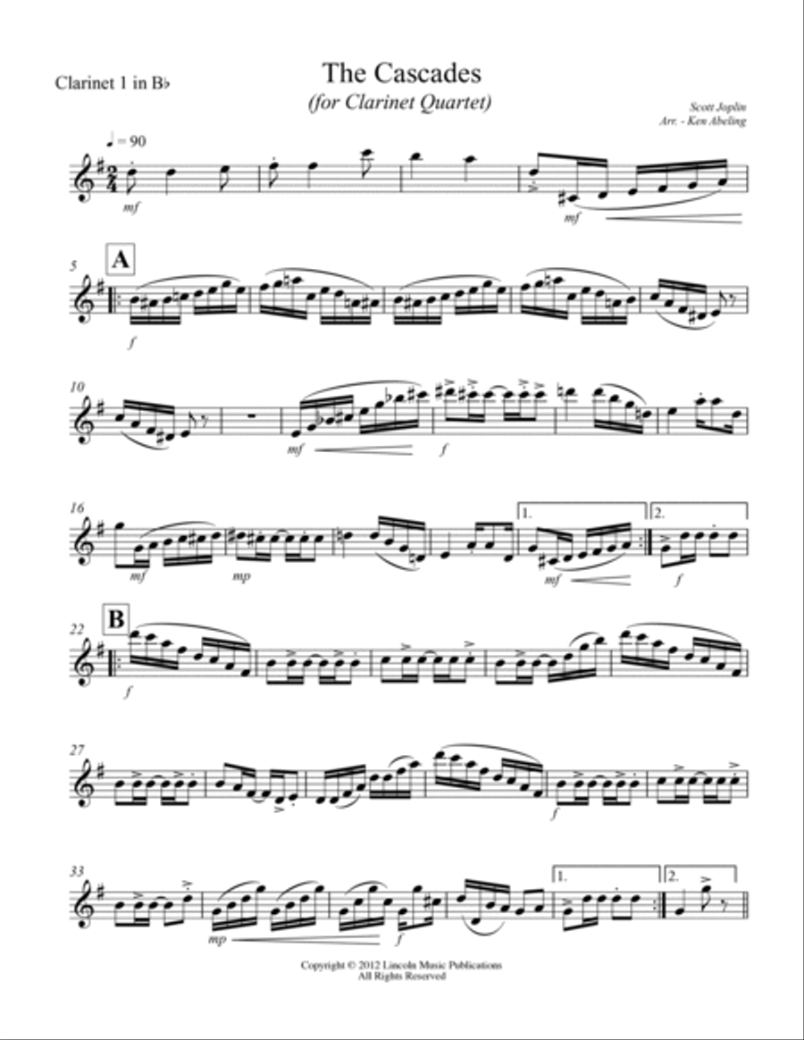 Joplin - “The Cascades” (for Clarinet Quartet) Clarinet Quartet scores gallery preview page 5