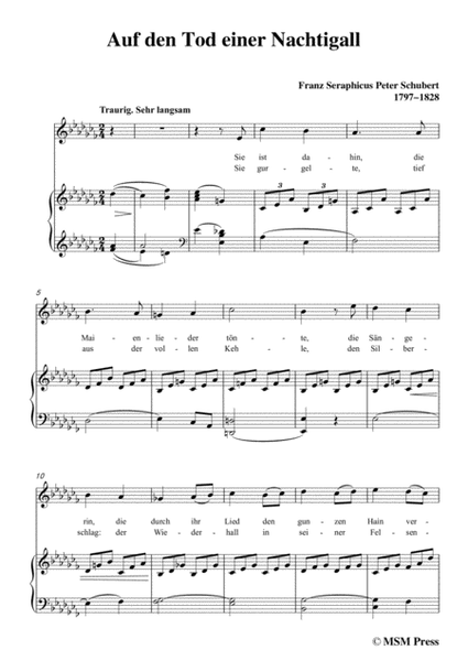 Schubert-Auf den Tod einer Nachtigall,in a flat minor,for Voice&Piano image number null