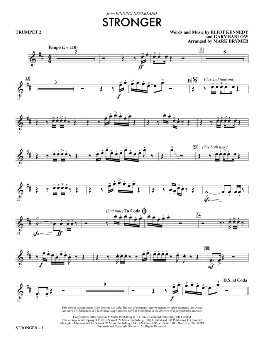 Stronger - Bb Trumpet 2 Stronger - Bb Trumpet 2 Choir scores gallery preview page 1