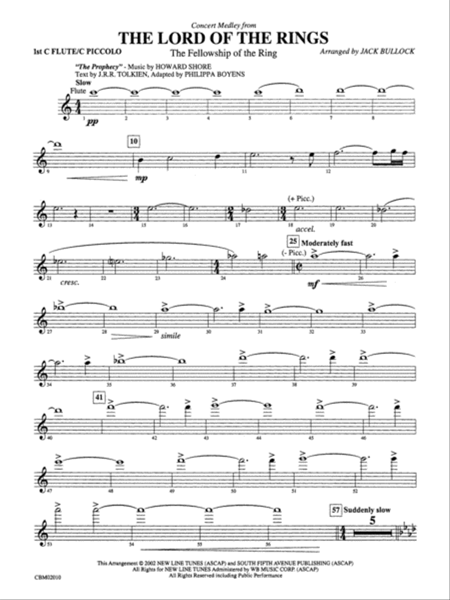 The Lord of the Rings: The Fellowship of the Ring, Concert Medley from: Flute Concert Band scores gallery preview page 1