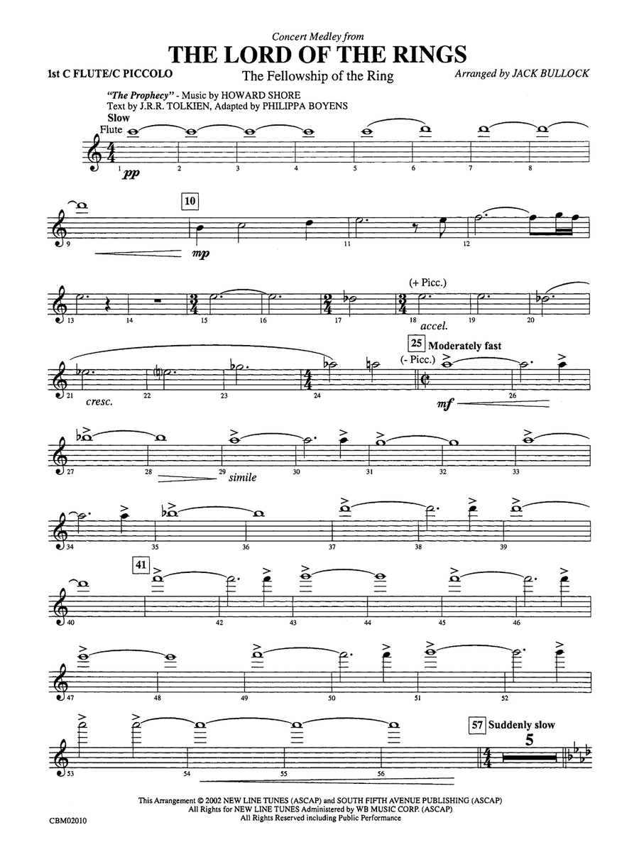 The Lord of the Rings: The Fellowship of the Ring, Concert Medley from: Flute