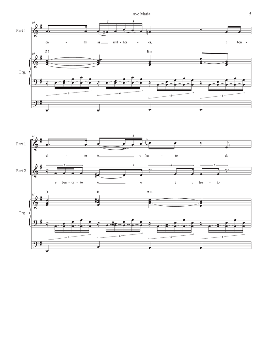 Ave Maria (Portuguese Lyrics - for 2-part choir - Low Key - Organ Accompaniment) 2-Part scores gallery preview page 6