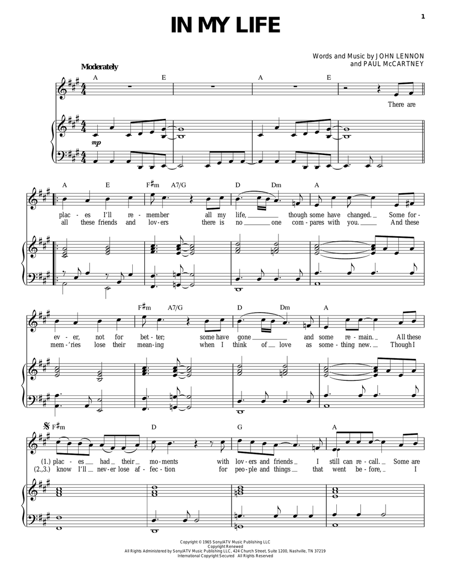 In My Life Voice scores gallery preview page 1