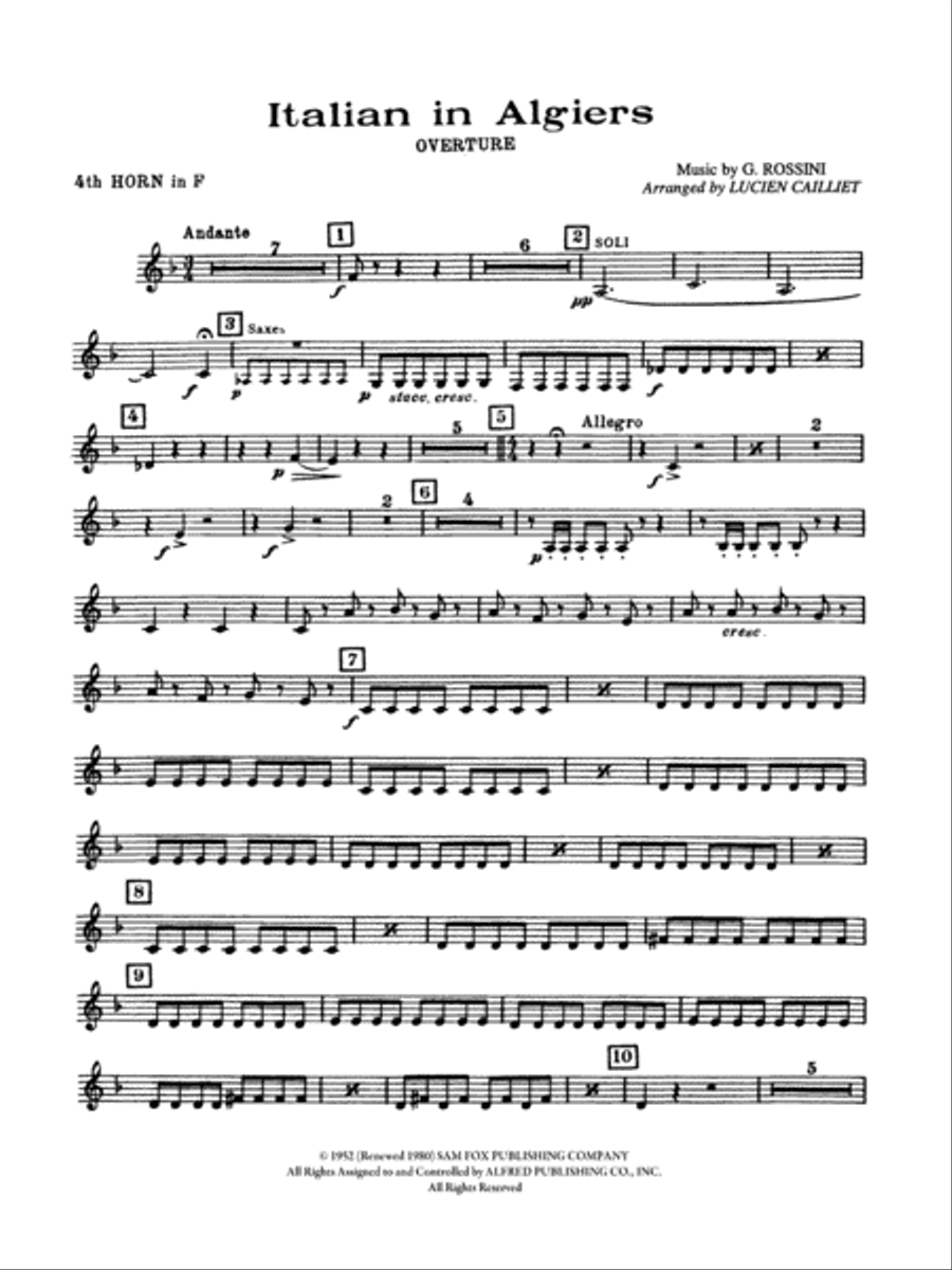 Italian in Algiers: 4th F Horn Concert Band scores gallery preview page 1