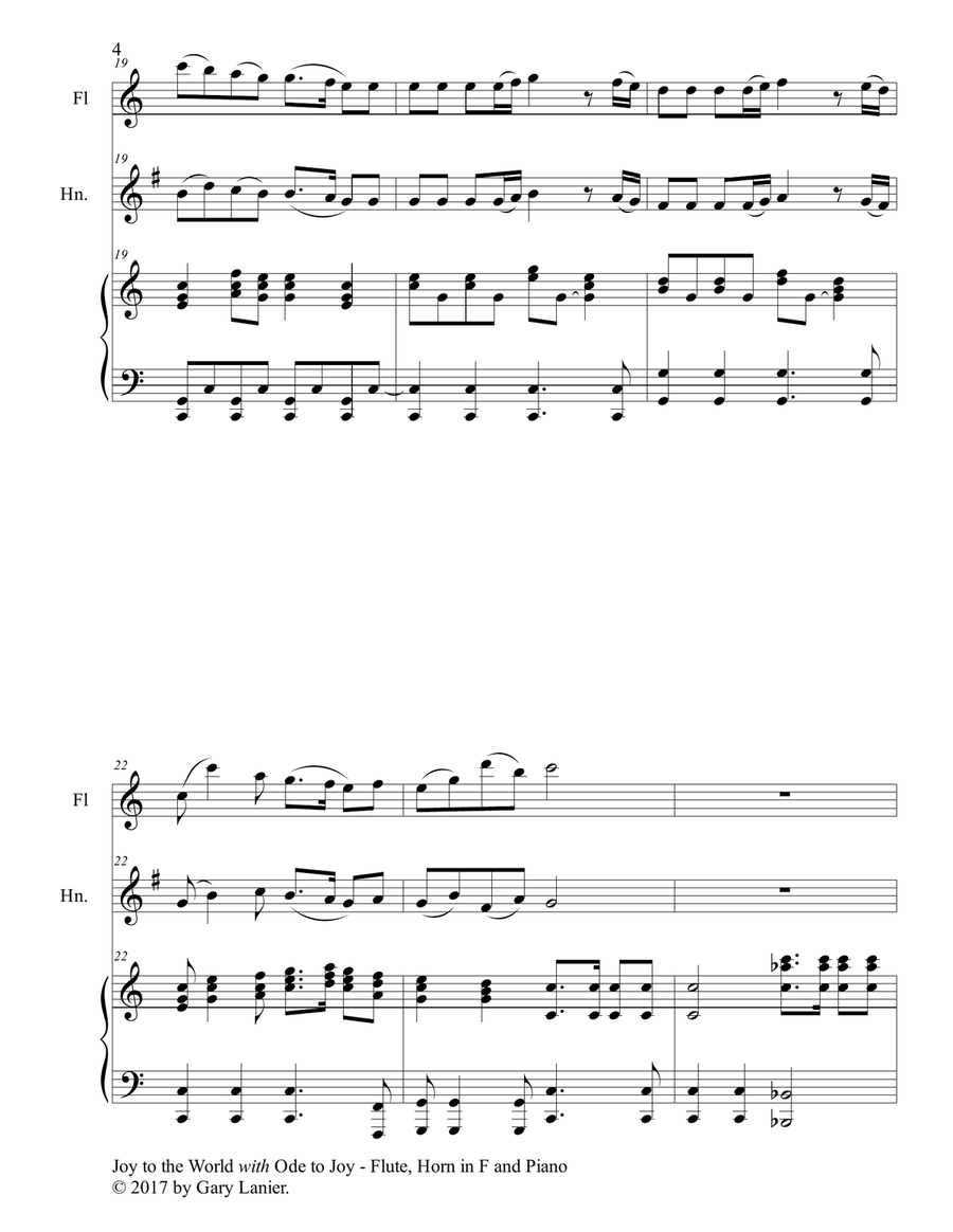 JOY TO THE WORLD with ODE TO JOY (Trio - Flute, Horn in F with Piano & Score/Part) JOY TO THE WORLD with ODE TO JOY (Trio - Flute, Horn in F with Piano & Score/Part) Woodwind Duet scores gallery preview page 5