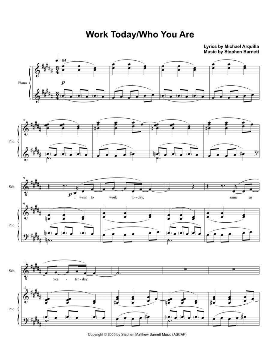 Work Today/Who You Are Piano, Vocal, Guitar scores gallery preview page 1