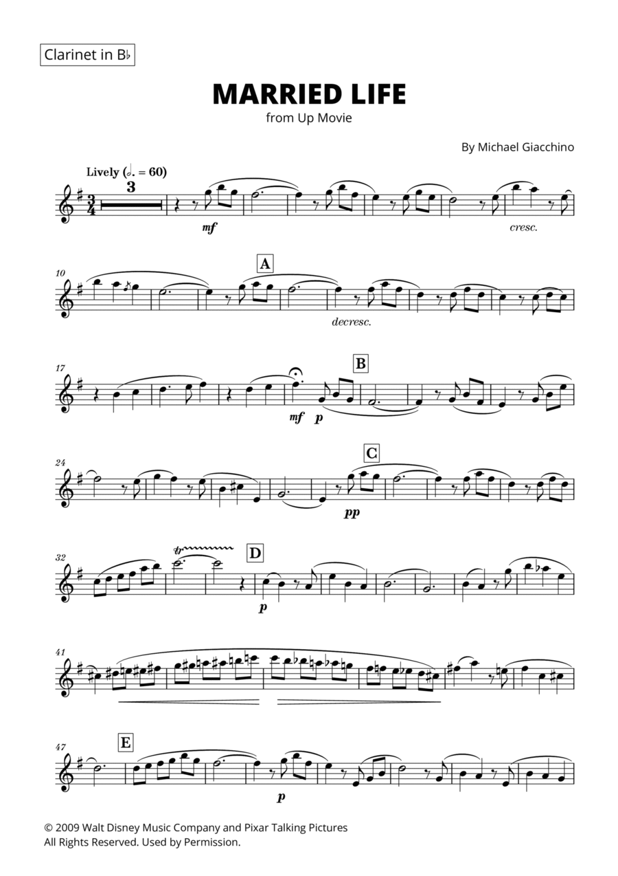 Married Life B-Flat Clarinet scores gallery preview page 1