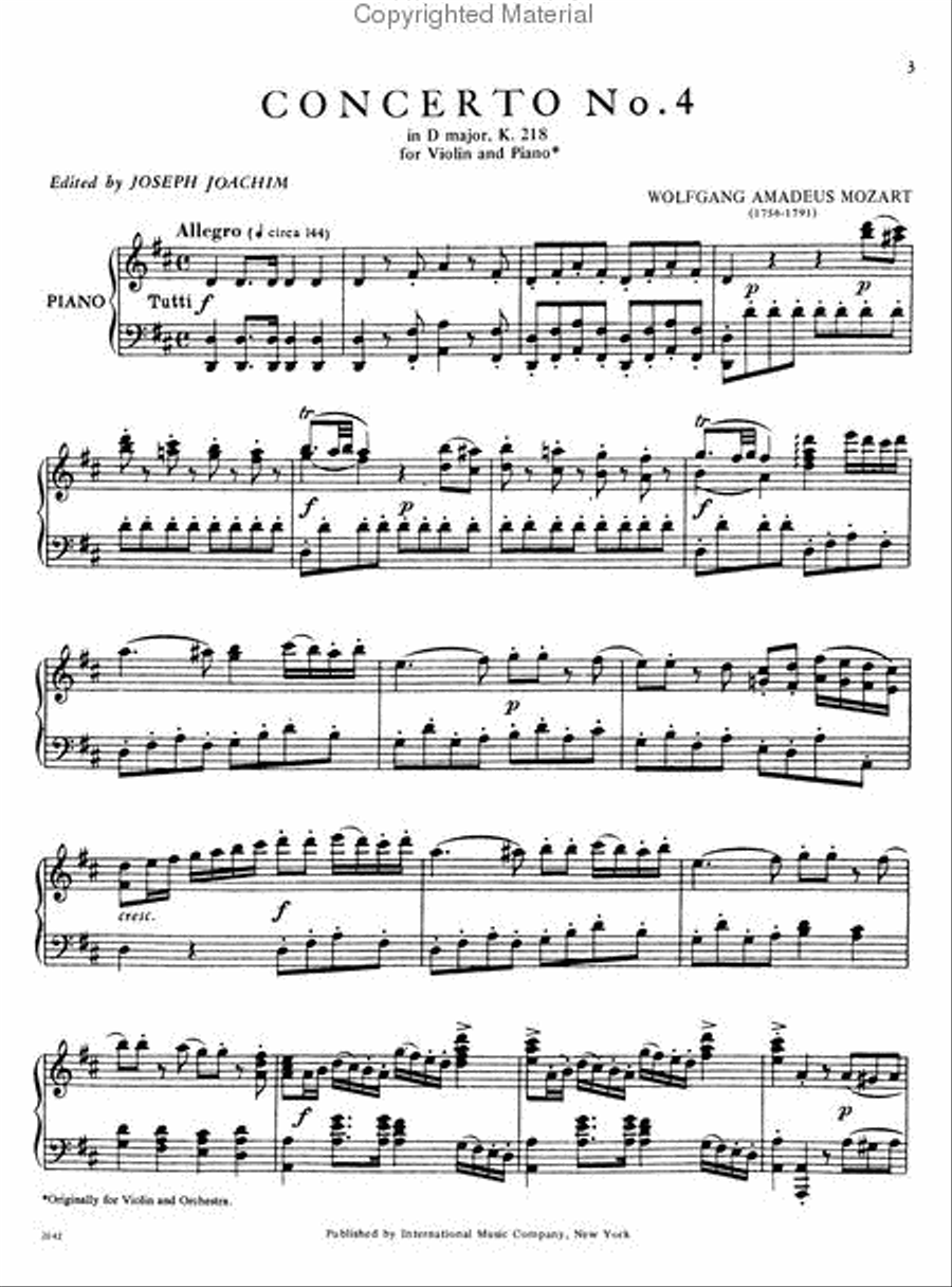 Concerto No. 4 in D major, K. 218 (with Cadenzas by Joseph Joachim) Violin Solo scores gallery preview page 3