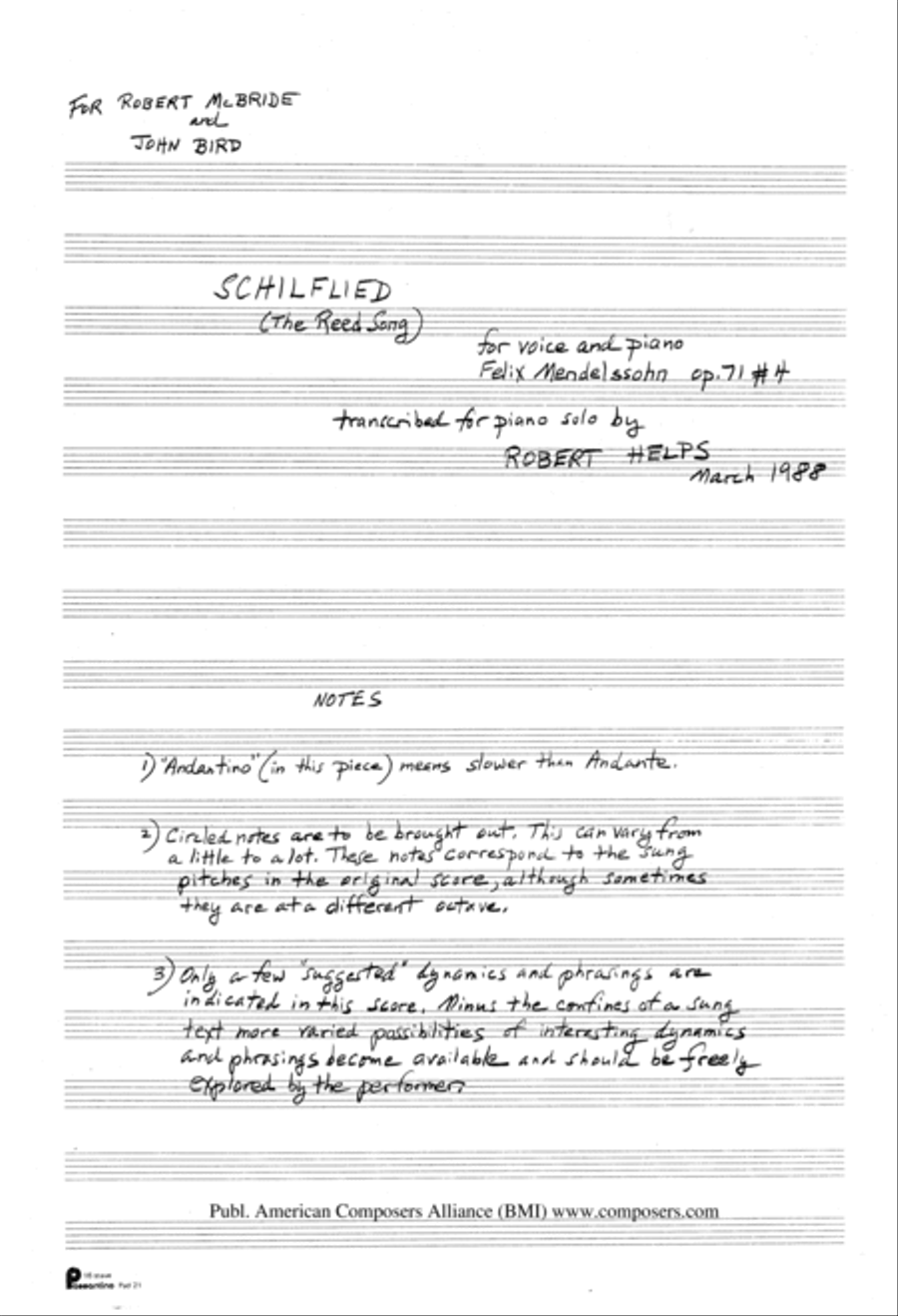 [arr. Helps] Schilflied Piano Solo scores gallery preview page 1