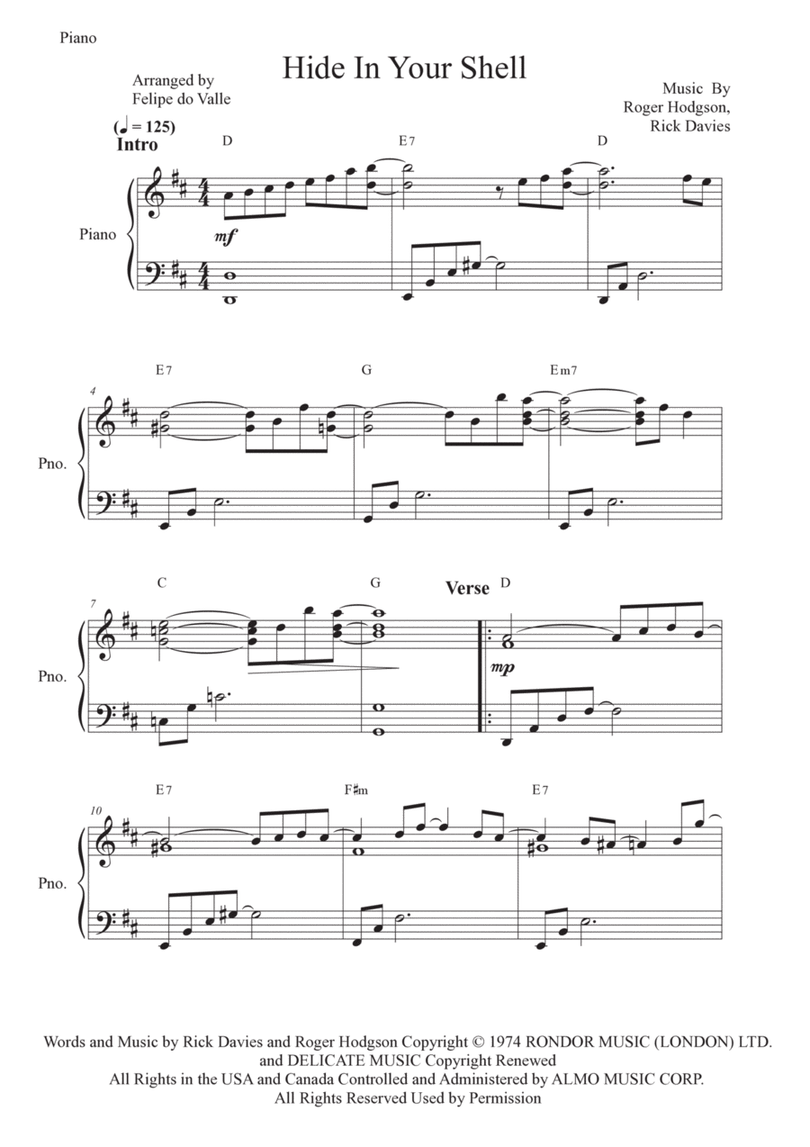 Hide In Your Shell Easy Piano scores gallery preview page 1