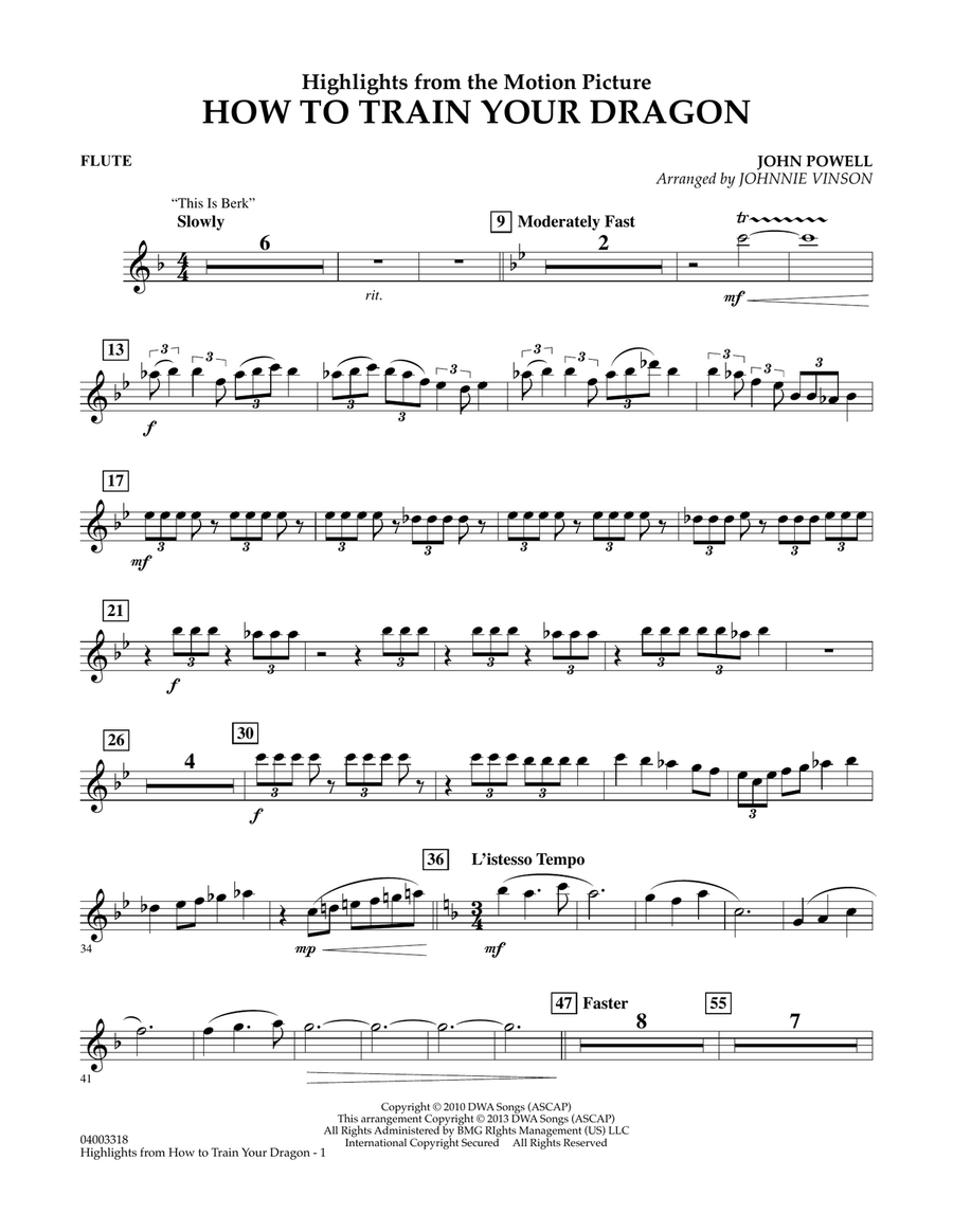Highlights from How To Train Your Dragon - Flute Concert Band scores gallery preview page 1