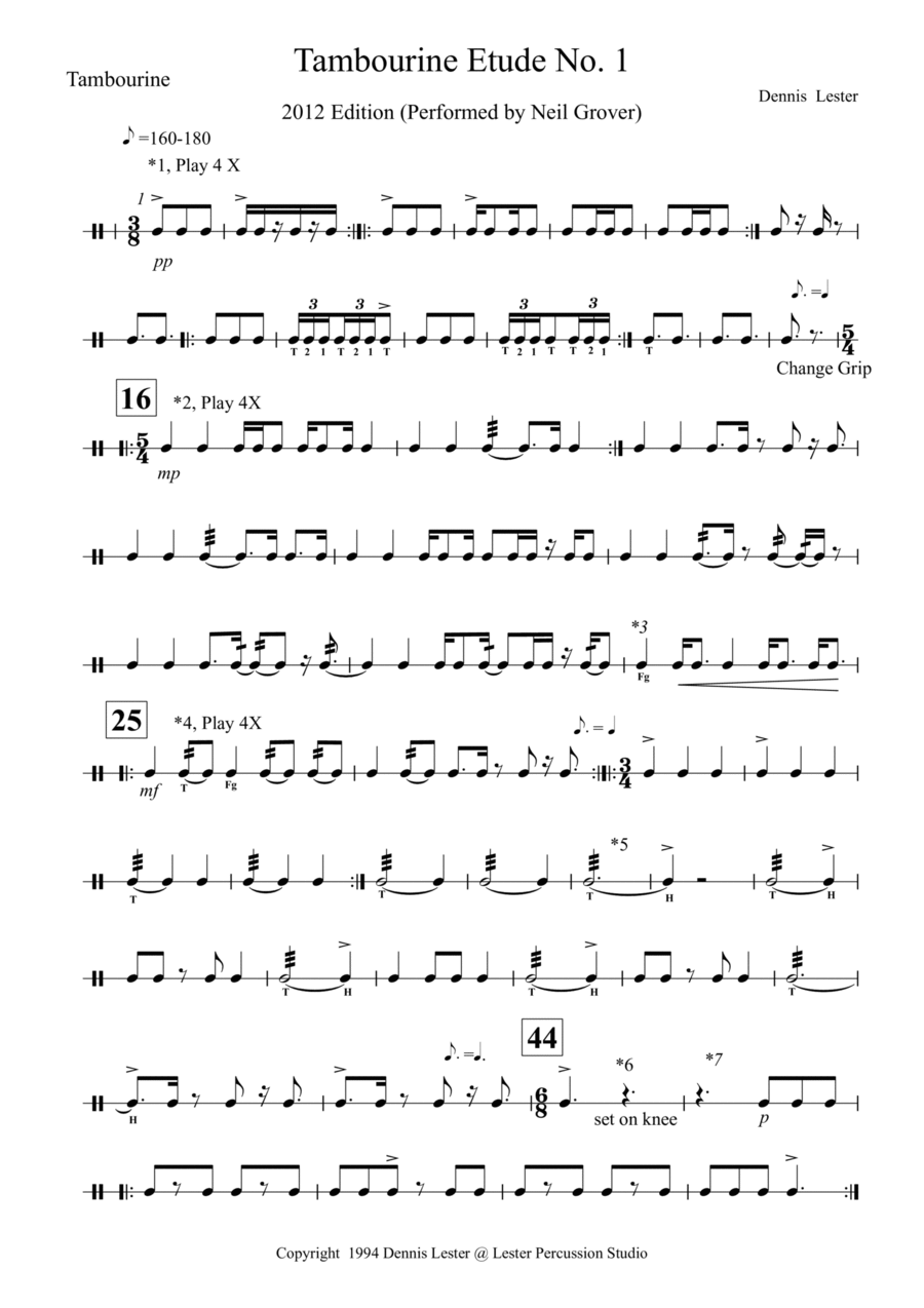 Tambourine Etude #1 Percussion scores gallery preview page 1