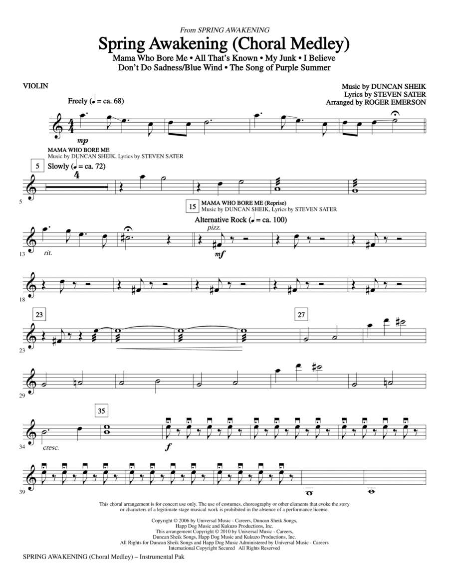Spring Awakening (Choral Medley) - Violin Choir scores gallery preview page 1