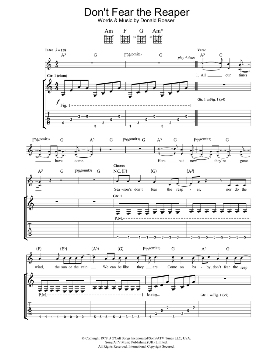 (Don't Fear) The Reaper Electric Guitar scores gallery preview page 1