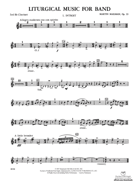 Liturgical Music for Band, Op. 33: 3rd B-flat Clarinet