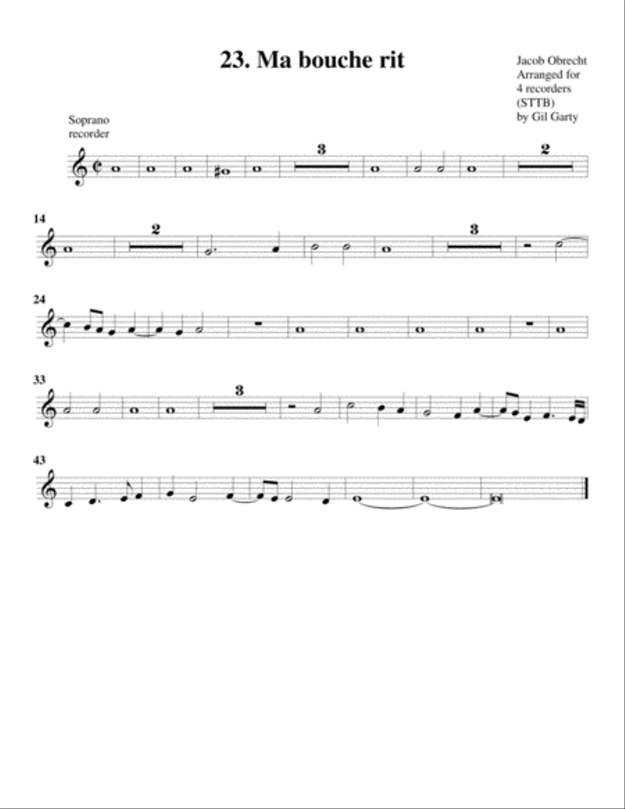 Ma bouche rit (arrangement for 4 recorders) Recorder scores gallery preview page 3
