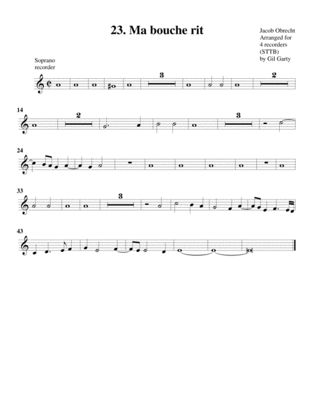 Ma bouche rit (arrangement for 4 recorders)