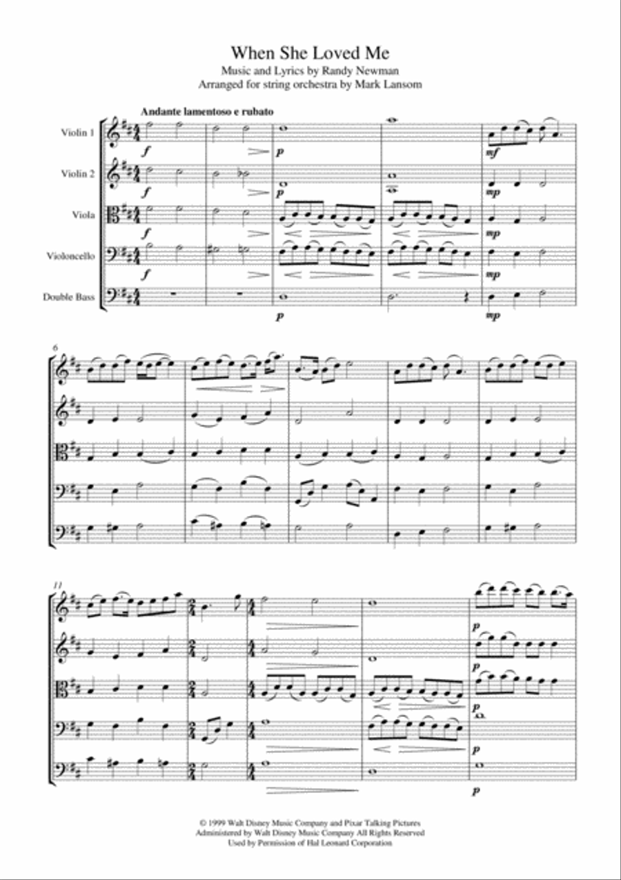 When She Loved Me by Sarah McLachlan String Orchestra - Digital Sheet Music