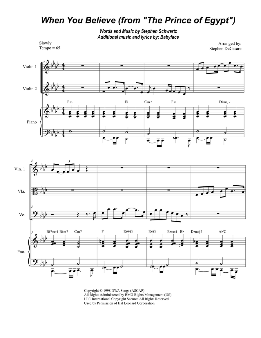 When You Believe (From The Prince Of Egypt) String Quartet scores gallery preview page 1