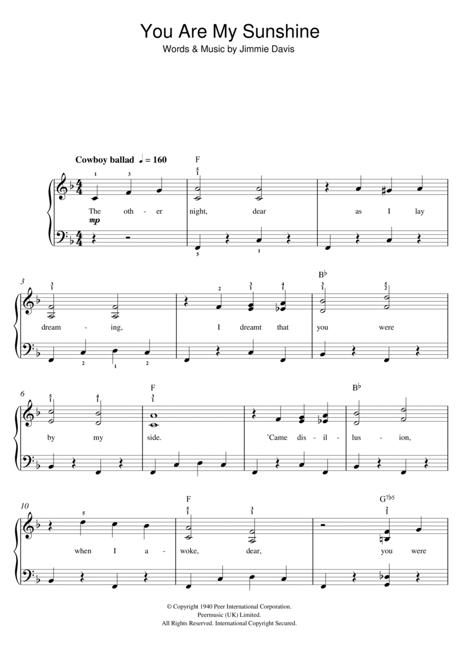 You Are My Sunshine Easy Piano scores gallery preview page 1