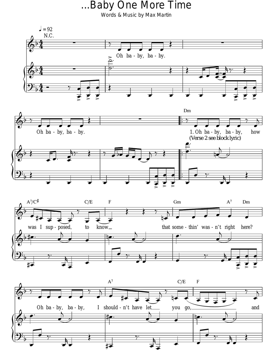 ...Baby One More Time Piano, Vocal scores gallery preview page 1