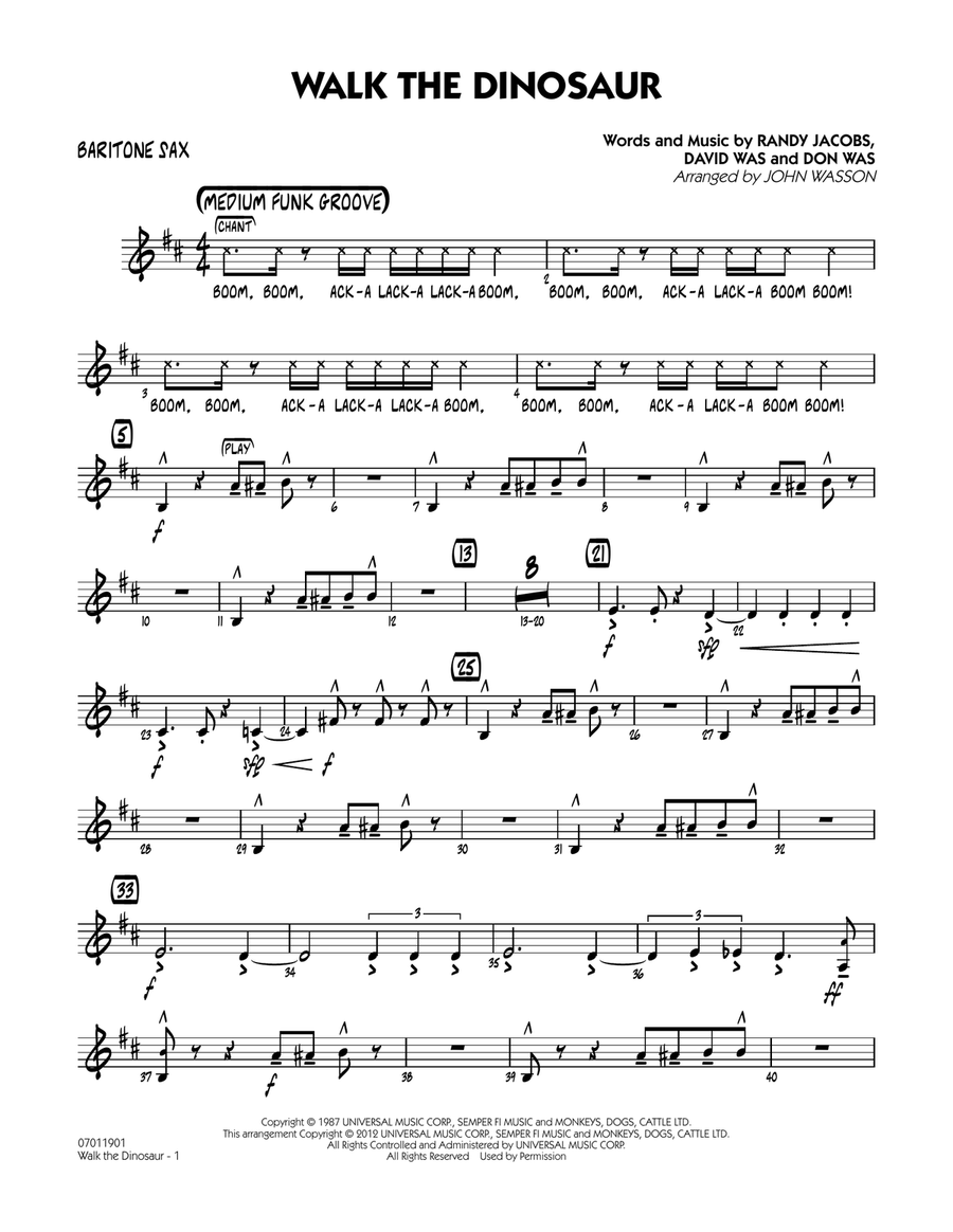 Walk The Dinosaur - Baritone Sax Jazz Ensemble scores gallery preview page 1