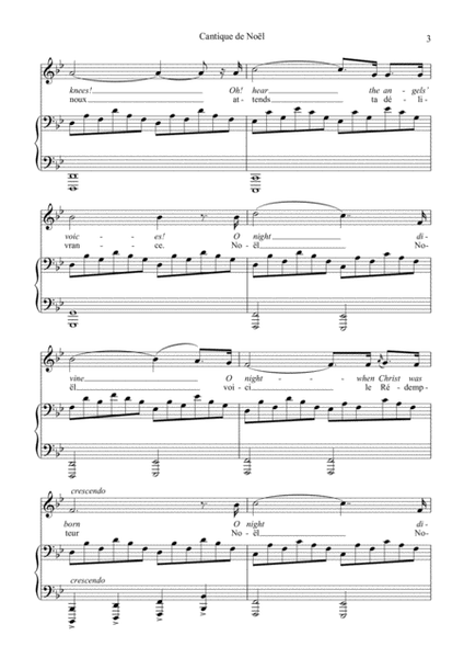 O Holy Night / Cantique de noel for voice and easy piano (Bb Major)