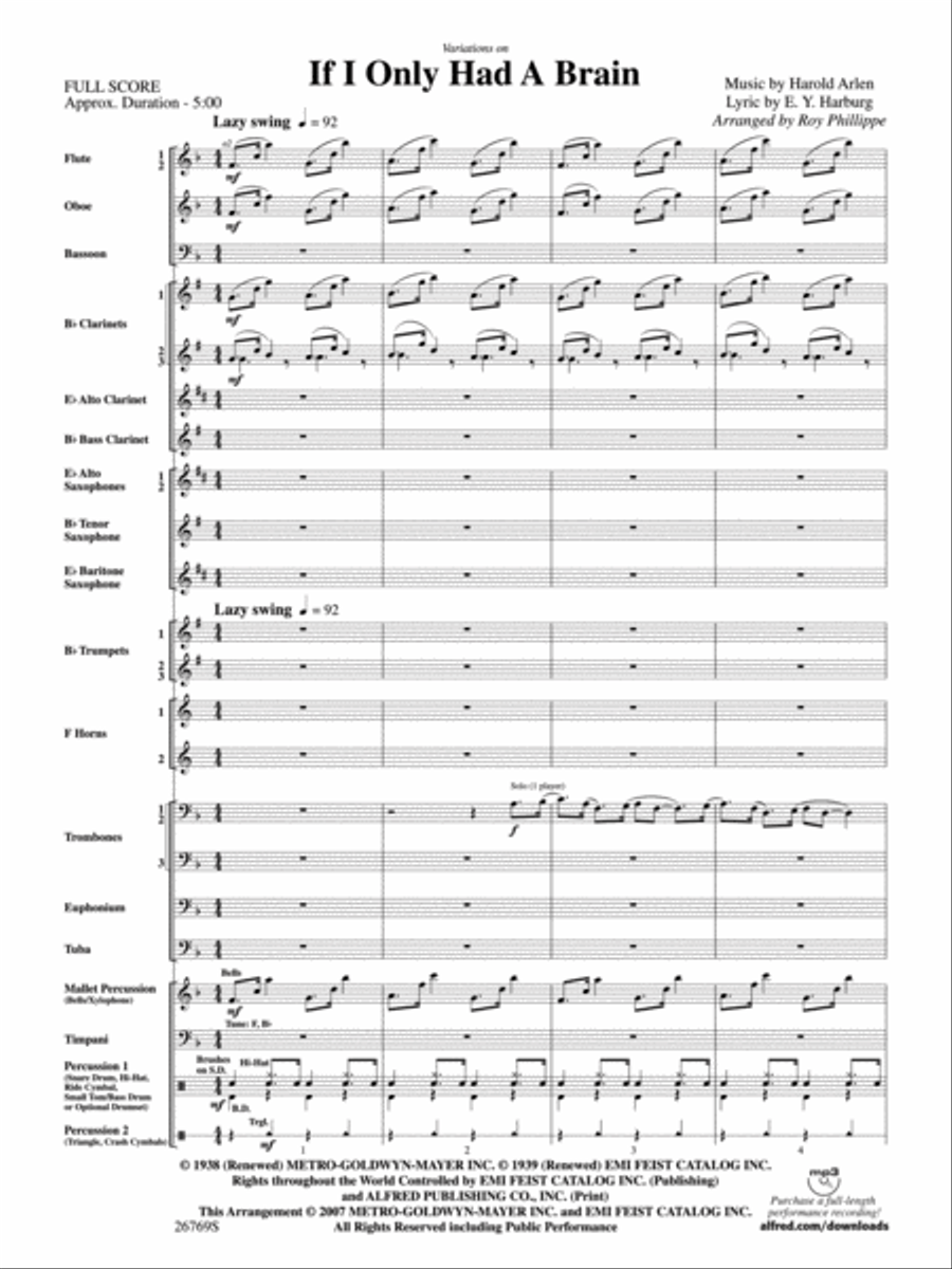 Variations on If I Only Had a Brain (from The Wizard of Oz) Concert Band scores gallery preview page 2