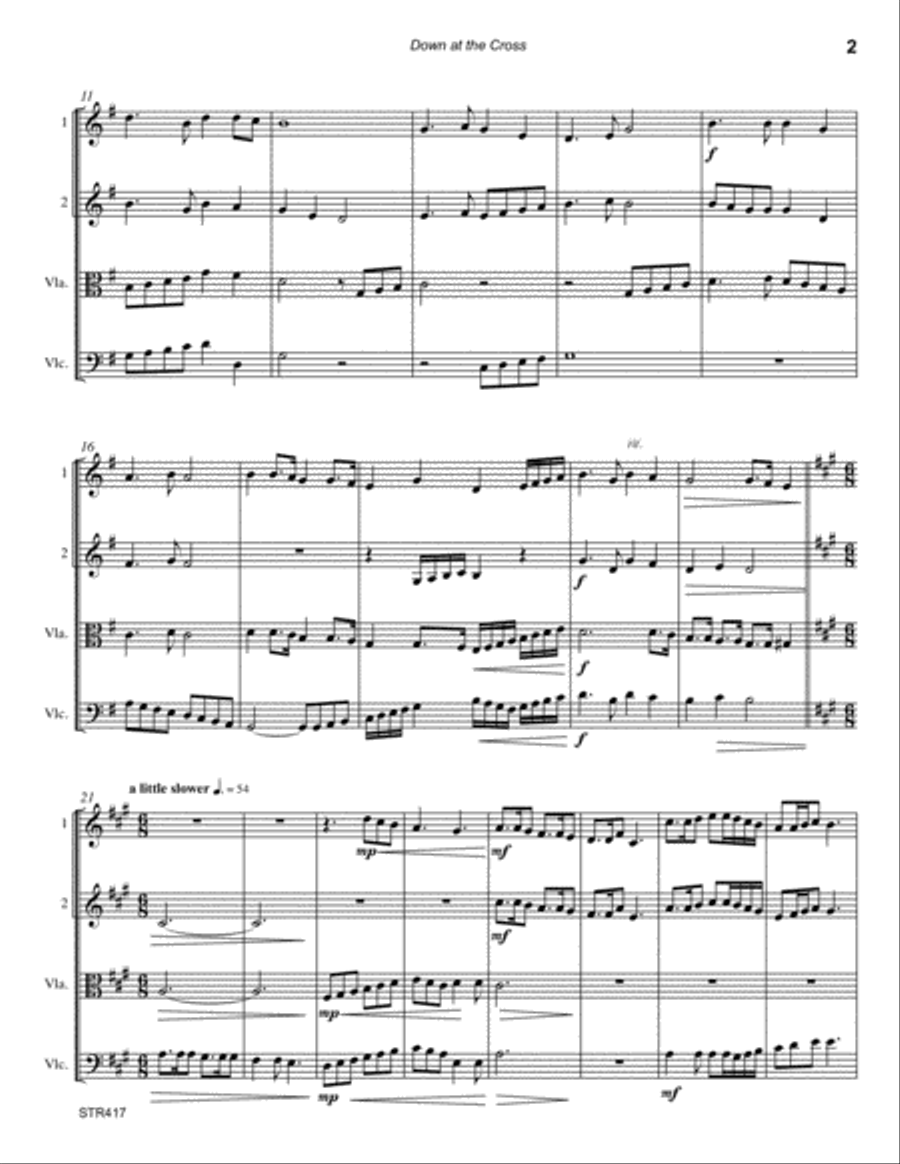 DOWN AT THE CROSS - STRING QUARTET (unaccompanied) A Cappella scores gallery preview page 2