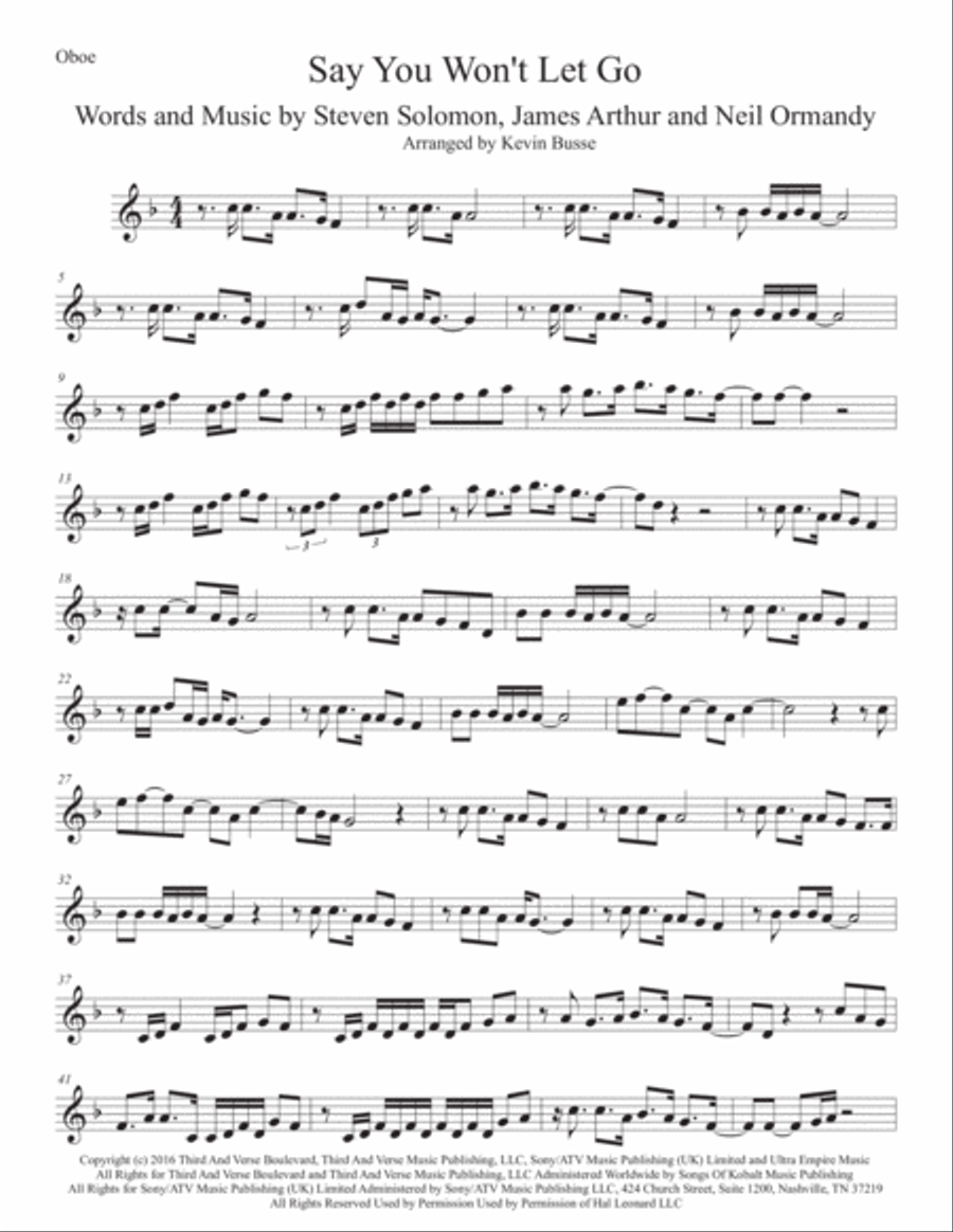 Say You Won't Let Go Oboe Solo scores gallery preview page 1